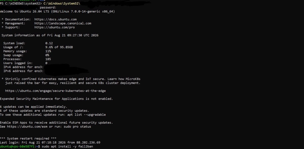 Interface du serveur une fois l'infrastructure en place